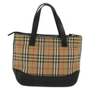 BURBERRY Nova Check Hand Bag Canvas Beige Gold Auth th6248-3