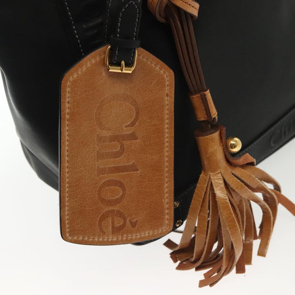 Chloe Shoulder Bag Leather Black Gold Auth th6258