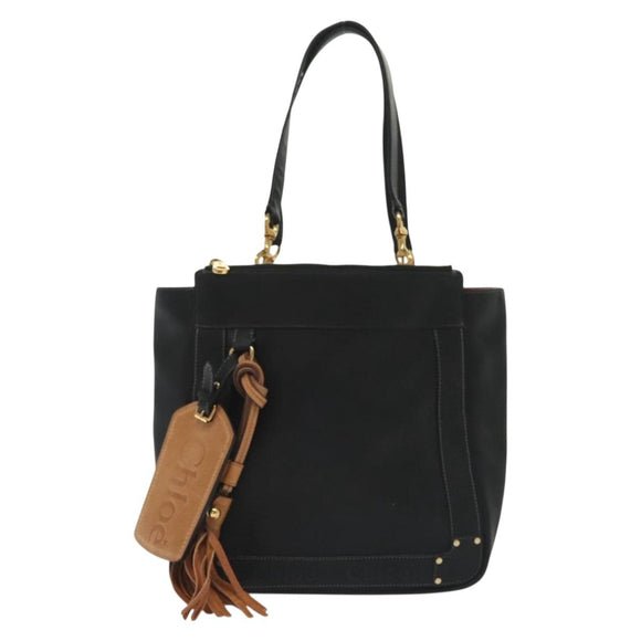 Chloe Shoulder Bag Leather Black Gold Auth th6258