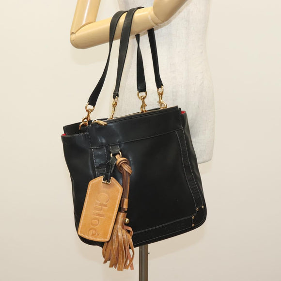 Chloe Shoulder Bag Leather Black Gold Auth th6258