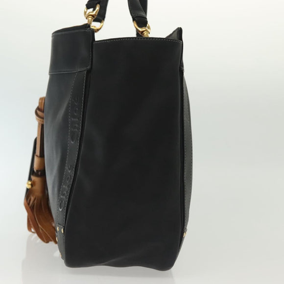 Chloe Shoulder Bag Leather Black Gold Auth th6258