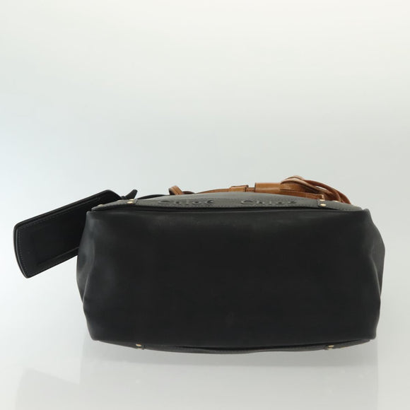 Chloe Shoulder Bag Leather Black Gold Auth th6258