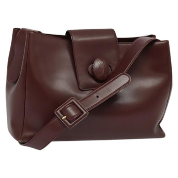 CARTIER Shoulder Bag Leather Bordeaux Gold Auth th6259