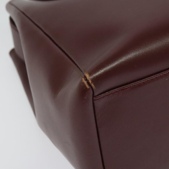 CARTIER Shoulder Bag Leather Bordeaux Gold Auth th6259