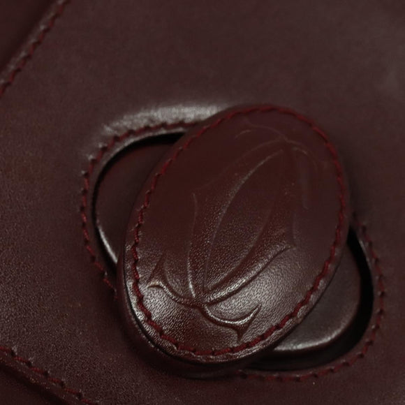 CARTIER Shoulder Bag Leather Bordeaux Gold Auth th6259