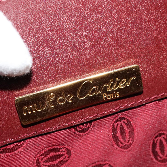 CARTIER Shoulder Bag Leather Bordeaux Gold Auth th6259