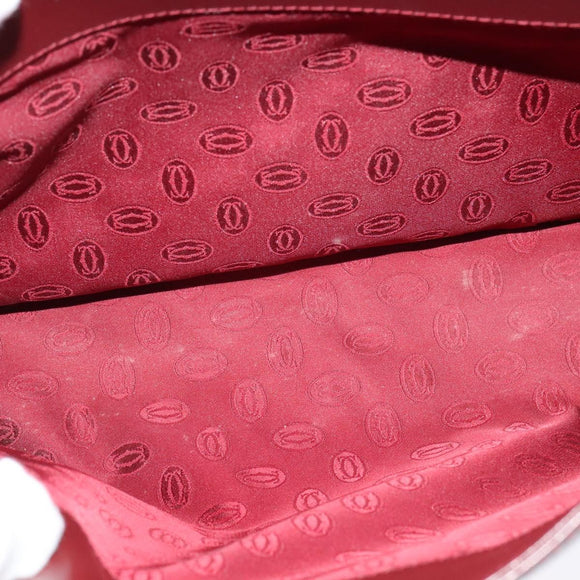 CARTIER Shoulder Bag Leather Bordeaux Gold Auth th6259