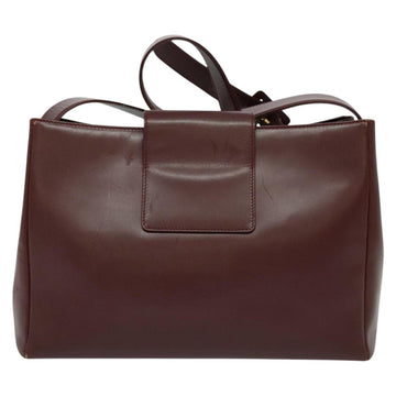 CARTIER Shoulder Bag Leather Bordeaux Gold Auth th6259 - 0