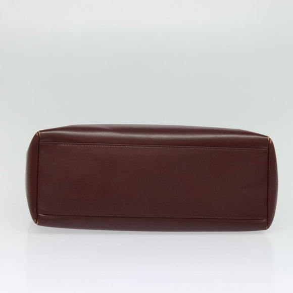 CARTIER Shoulder Bag Leather Bordeaux Gold Auth th6259