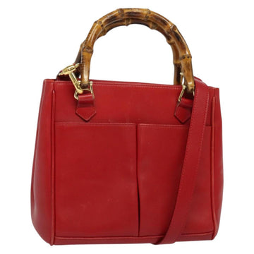 GUCCI Bamboo Web Sherry Line Hand Bag Leather Red Gold 000 122 0316 Auth th6277