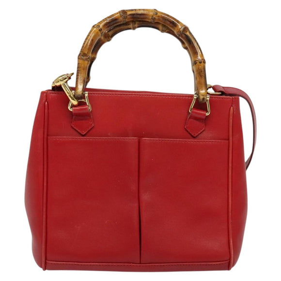 GUCCI Bamboo Web Sherry Line Hand Bag Leather Red Gold 000 122 0316 Auth th6277