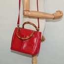 GUCCI Bamboo Web Sherry Line Hand Bag Leather Red Gold 000 122 0316 Auth th6277-22
