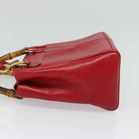GUCCI Bamboo Web Sherry Line Hand Bag Leather Red Gold 000 122 0316 Auth th6277
