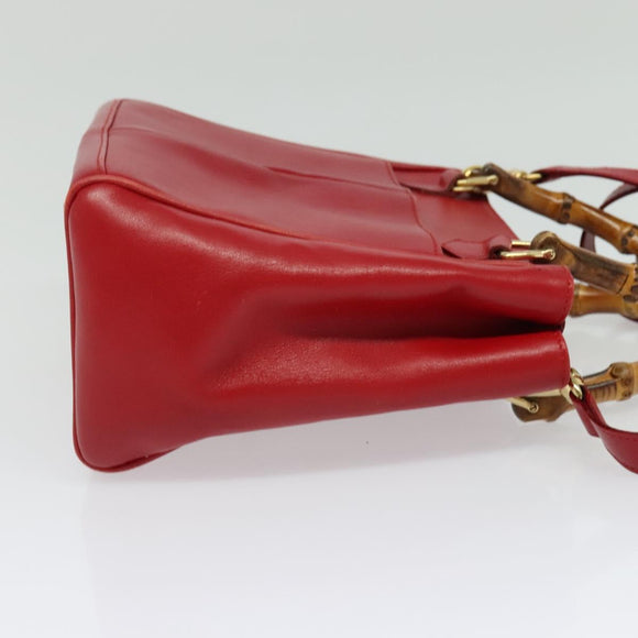 GUCCI Bamboo Web Sherry Line Hand Bag Leather Red Gold 000 122 0316 Auth th6277