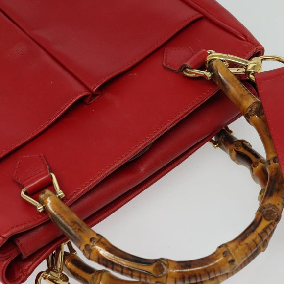 GUCCI Bamboo Web Sherry Line Hand Bag Leather Red Gold 000 122 0316 Auth th6277