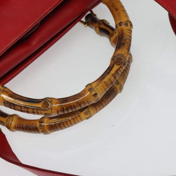 GUCCI Bamboo Web Sherry Line Hand Bag Leather Red Gold 000 122 0316 Auth th6277