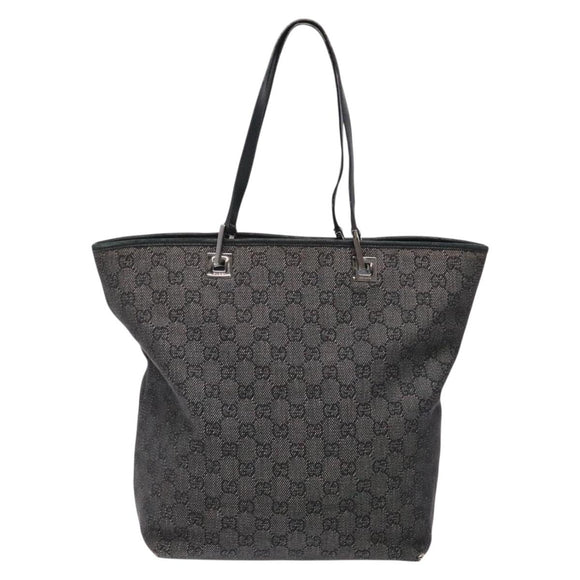 GUCCI GG Canvas Tote Bag Black Silver 31243 Auth th6279