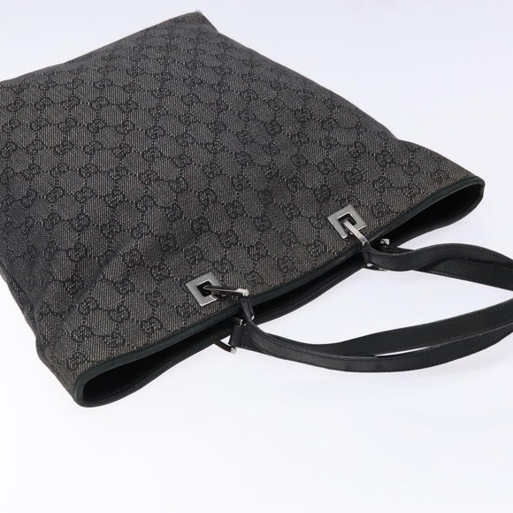 GUCCI GG Canvas Tote Bag Black Silver 31243 Auth th6279