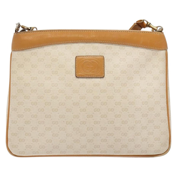 GUCCI Micro GG Supreme Shoulder Bag PVC White Gold Auth th6280