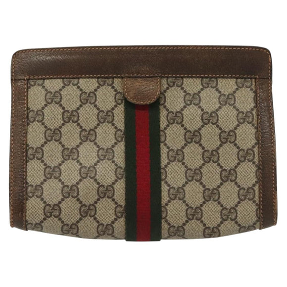 GUCCI GG Supreme Web Sherry Line Bag PVC Beige Gold 67 014 2125 Auth th6291