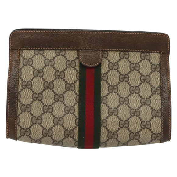 GUCCI GG Supreme Web Sherry Line Bag PVC Beige Gold 67 014 2125 Auth th6291