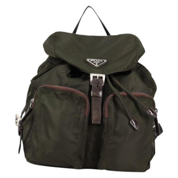 PRADA Backpack Nylon Khaki Silver Auth th6297 - 0