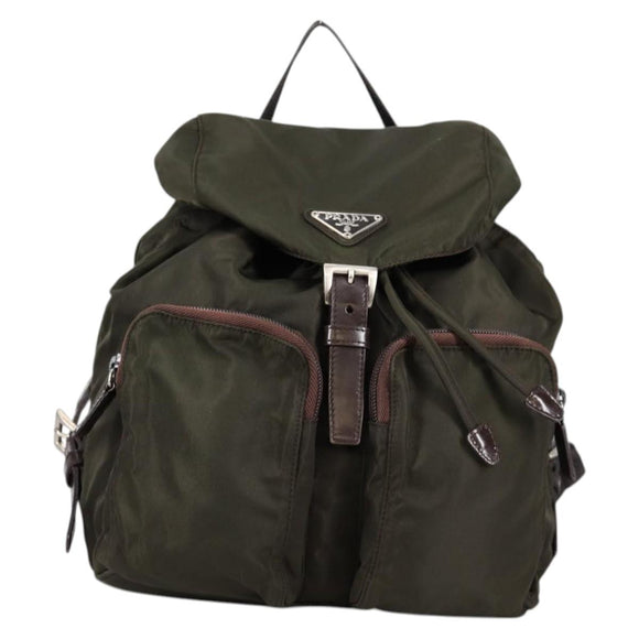 PRADA Backpack Nylon Khaki Silver Auth th6297