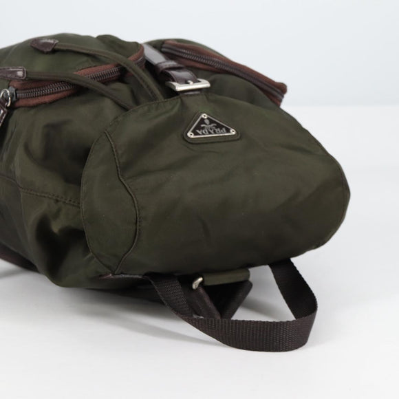 PRADA Backpack Nylon Khaki Silver Auth th6297