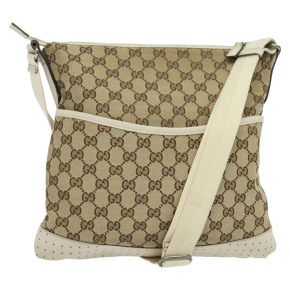 GUCCI GG Canvas Shoulder Bag Beige Silver 145857 Auth th6308