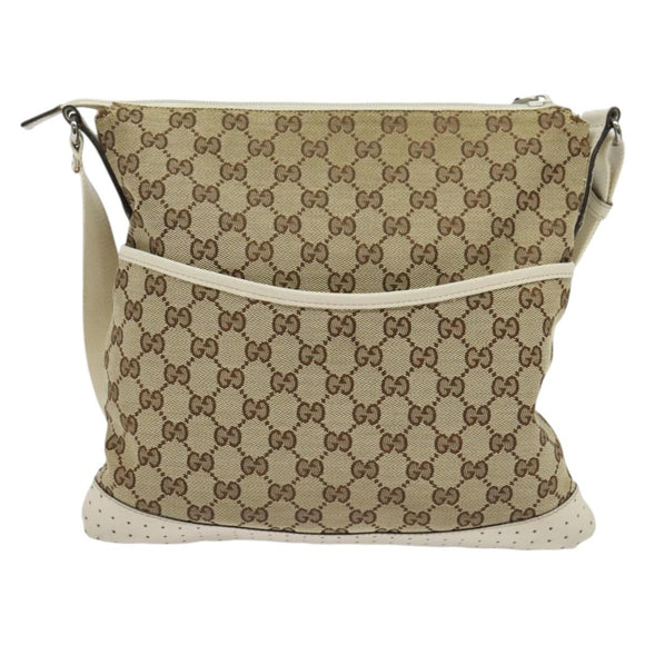 GUCCI GG Canvas Shoulder Bag Beige Silver 145857 Auth th6308