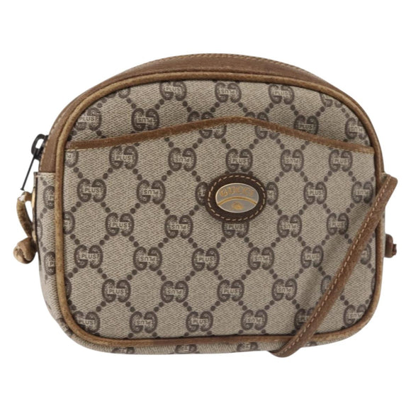 GUCCI GG Plus Supreme Shoulder Bag PVC Leather Beige Gold Auth th6320