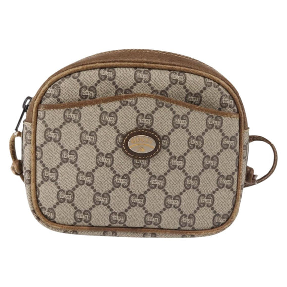 GUCCI GG Plus Supreme Shoulder Bag PVC Leather Beige Gold Auth th6320