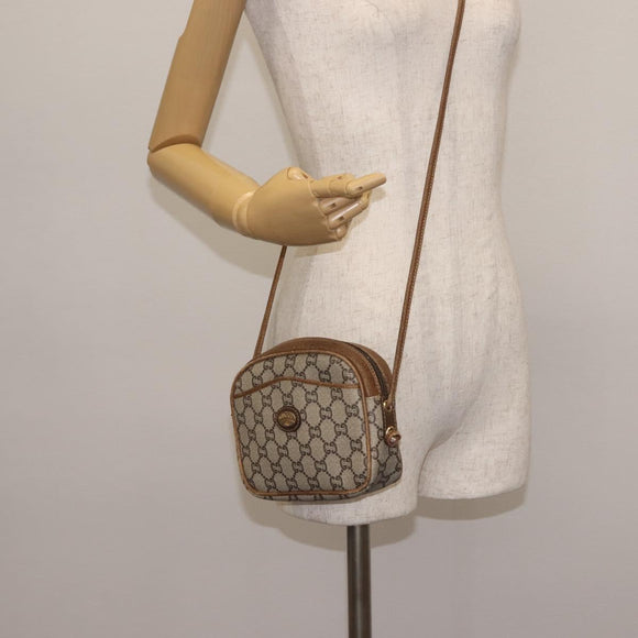 GUCCI GG Plus Supreme Shoulder Bag PVC Leather Beige Gold Auth th6320