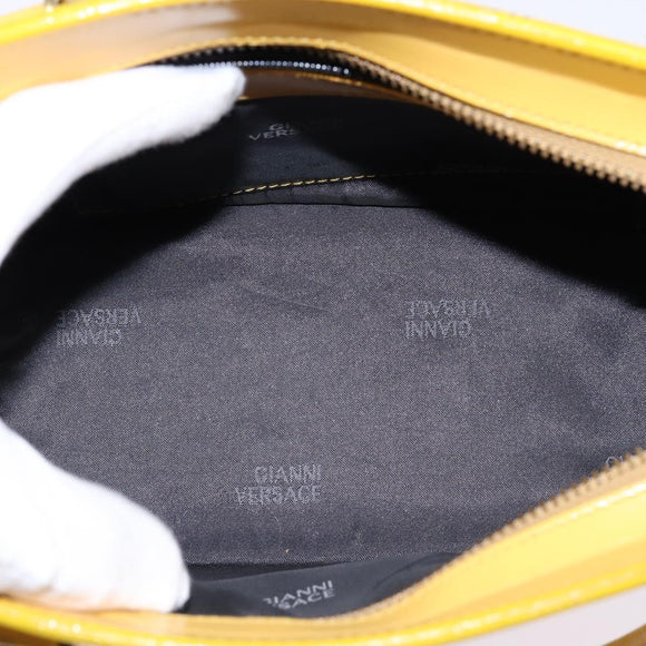 Gianni Versace Hand Bag Leather 2way Yellow Gold Auth th6323
