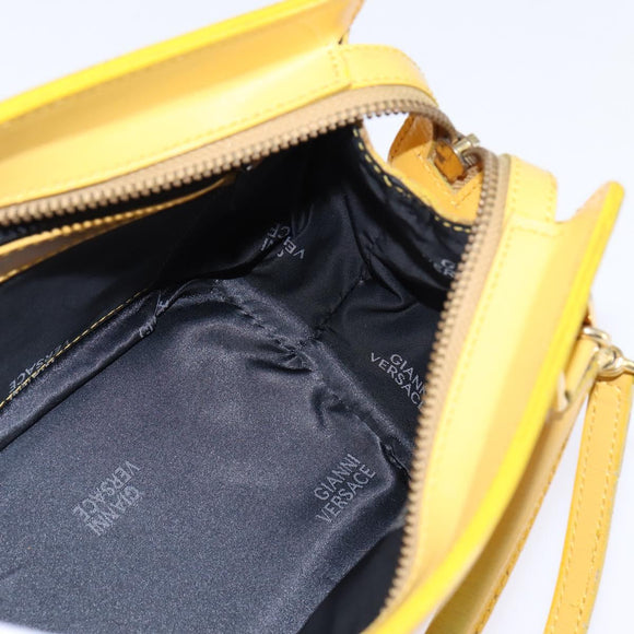 Gianni Versace Hand Bag Leather 2way Yellow Gold Auth th6323