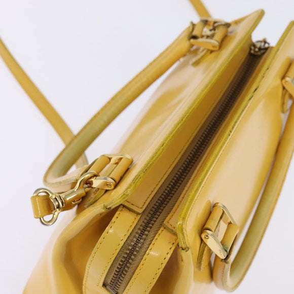 Gianni Versace Hand Bag Leather 2way Yellow Gold Auth th6323