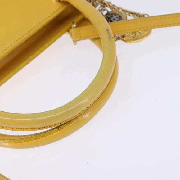 Gianni Versace Hand Bag Leather 2way Yellow Gold Auth th6323