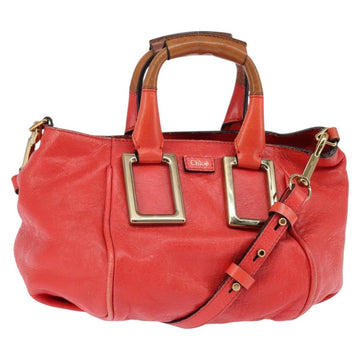 Chloe Etel Hand Bag Leather 2way Red Gold Auth th6324