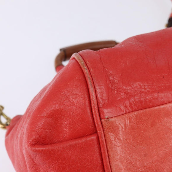 Chloe Etel Hand Bag Leather 2way Red Gold Auth th6324