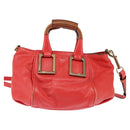 Chloe Etel Hand Bag Leather 2way Red Gold Auth th6324-3