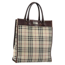 BURBERRY Nova Check Hand Bag Canvas Beige Silver Auth th6326-1