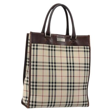 BURBERRY Nova Check Hand Bag Canvas Beige Silver Auth th6326