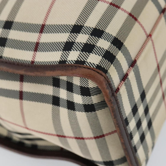 BURBERRY Nova Check Hand Bag Canvas Beige Silver Auth th6326