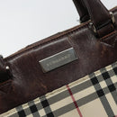 BURBERRY Nova Check Hand Bag Canvas Beige Silver Auth th6326-10