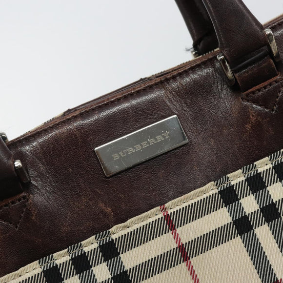 BURBERRY Nova Check Hand Bag Canvas Beige Silver Auth th6326