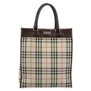 BURBERRY Nova Check Hand Bag Canvas Beige Silver Auth th6326-13