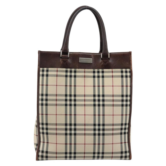 BURBERRY Nova Check Hand Bag Canvas Beige Silver Auth th6326