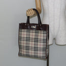 BURBERRY Nova Check Hand Bag Canvas Beige Silver Auth th6326-21
