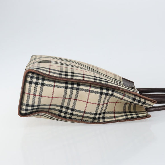 BURBERRY Nova Check Hand Bag Canvas Beige Silver Auth th6326