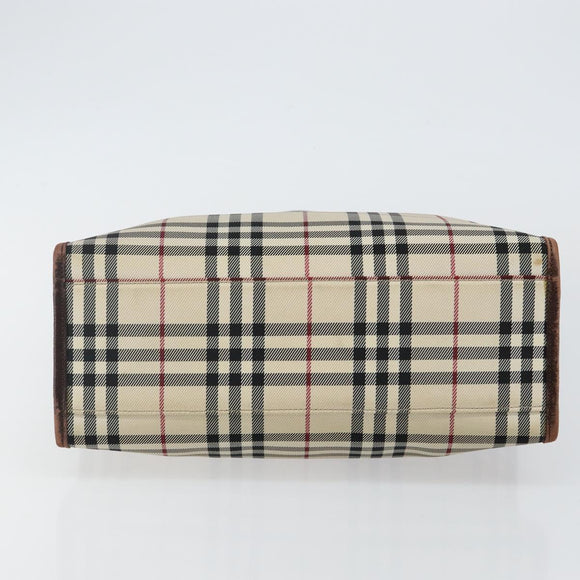 BURBERRY Nova Check Hand Bag Canvas Beige Silver Auth th6326